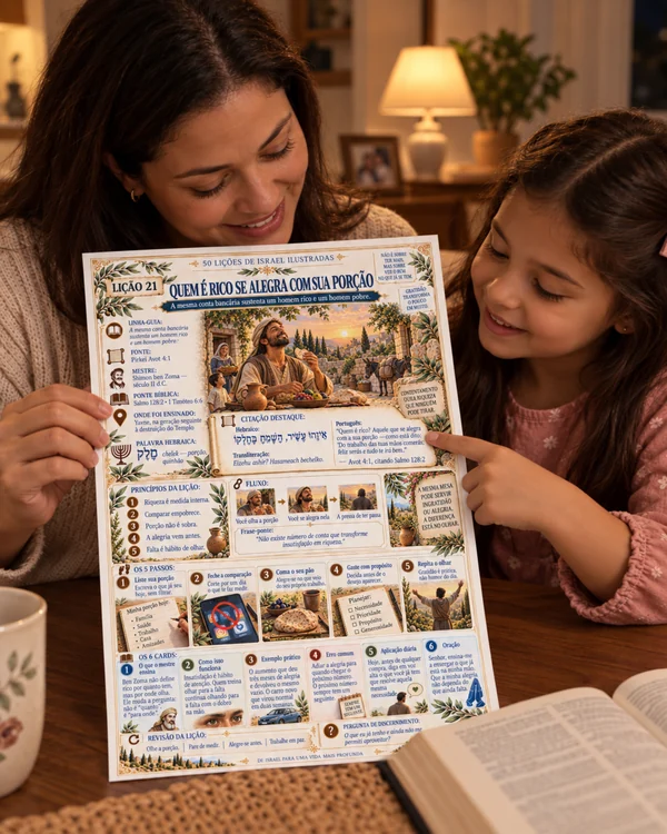 Lição impressa em A4 sobre a mesa da família